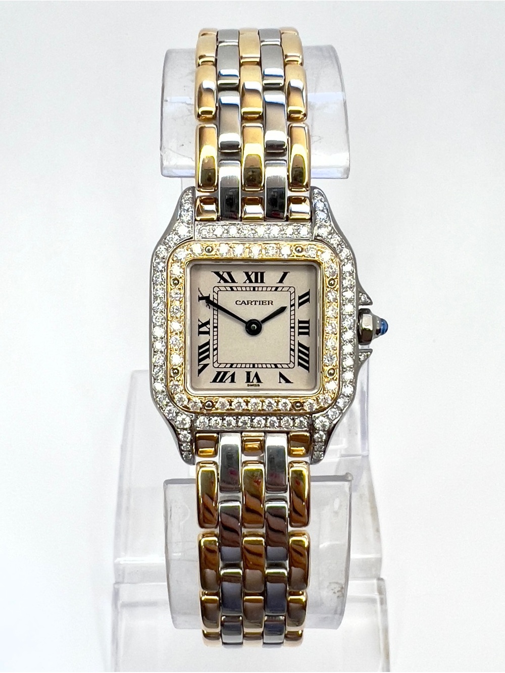 CARTIER PANTHERE Quartz 23mm 3 Row Gold 0.87TCW DIAMOND Watch Cream Dial